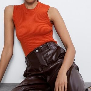 ZARA NWT Orange fitted ribbed sweater tank size M